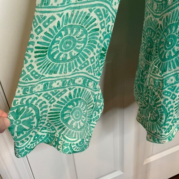 Tory Burch Green Gray Silk Geometric Sequin Tunic Top, Size 8 - Picture 4 of 10